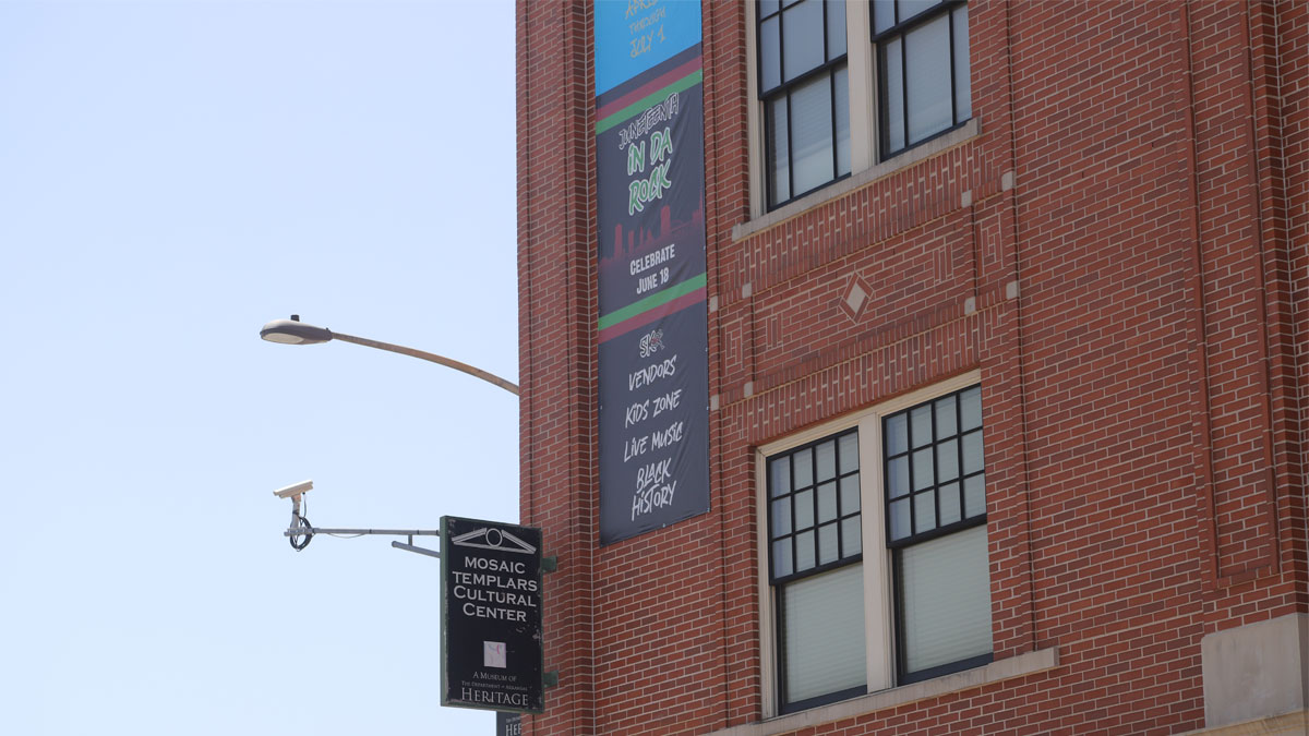 Long shot of Mosaic Templars Cultural Center building exterior signage