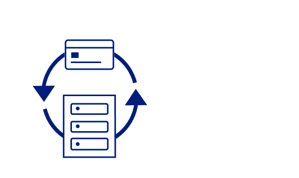  Illustration of a credit card and a computer, with arrows connecting them to signify information being transmitted